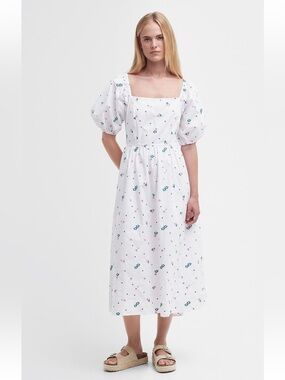 Barbour Fairacre Embroidered Floral Cutout Cotton Poplin Midi Dress US 12 NWT